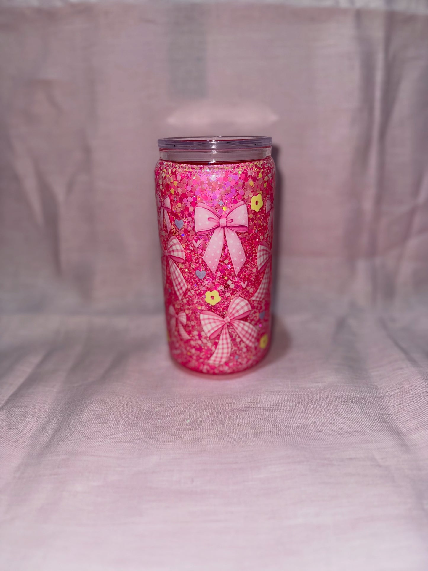 Cute Gingham Bow Glitter Tumbler