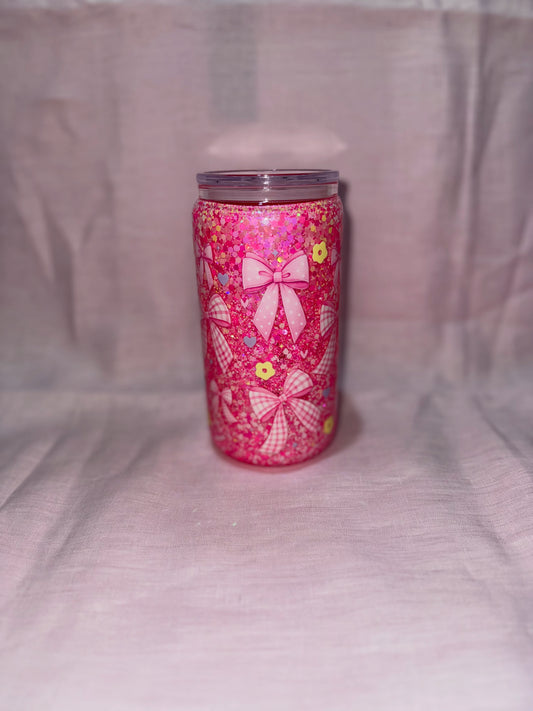 Cute Gingham Bow Glitter Tumbler